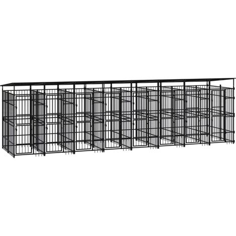 Cuccia gabbia per animali da esterno pac con tetto per cani in acciaio 14,75 m² nero 020041741