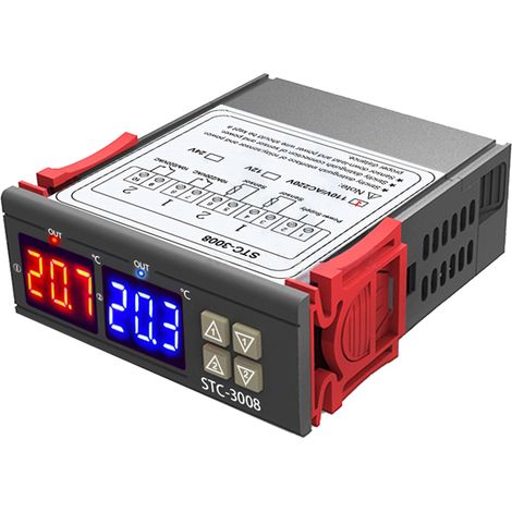 Thermostat mit digitaler Doppelanzeige, Temperaturregler mit zwei NTC-Sonden, Heizsensor und zwei Ausgangsrelais (110–220 V) (1/2)