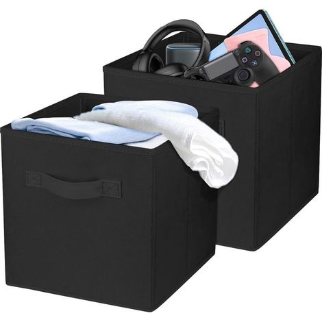 Lot de 2 cubes de rangement pliables en tissu pour l'organisation, bacs de rangement durables pour placards, étagères et bureaux (noir, 26,5 x 26,5 x 28 cm) (1/4)