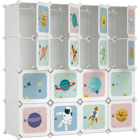 Songmics – Armoire enfant modulable avec 16 cubes et 4 barres de suspension – Dimensions 123 x 41 x 123 cm – Panneaux en plastique PP – LPC905W01 (1/5)