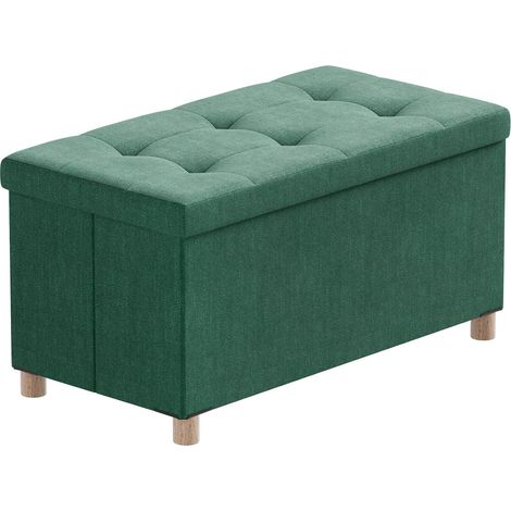 Banc de Rangement, Pouf Coffre Rangement avec Pieds de Tabouret, Coffre de Rangement, Coffre a Jouet, Pouf Salon, Vert Encre, 76 x 38 x 38 cm (1/5)