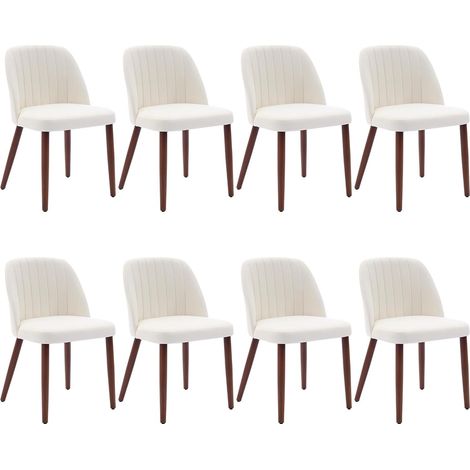 Lot de 8 Chaises de Salle à Manger, Chaise de Cuisine, Chaise de salon, Dossier en Tissu et Pieds en Bois,beige (1/5)