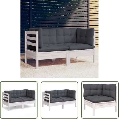 The Living Store Canapé 2 places de jardin avec coussins anthracite Bois de pin - Canapé De Jardin - Mobilier De Jardin - Canapé Deux Places - Meubles De Terrasse - Ensemble De Jardin (1/5)