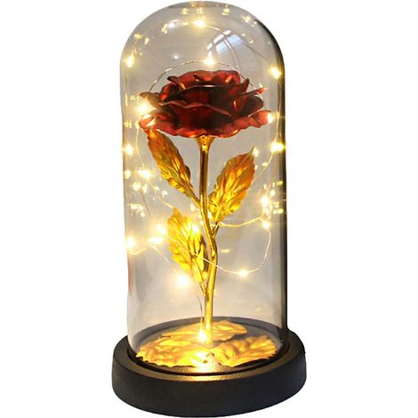 Rose éternelle artificielle dorée et rouge avec LED, emballage cadeau luxueux, fleur décorative pour femme, meilleure amie, Saint-Valentin, fête des Mères et mariage (1/5)