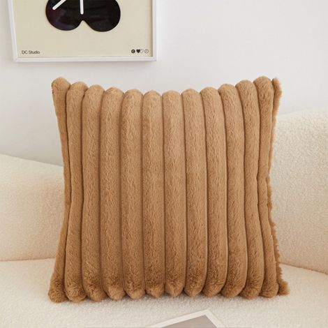 Housse De Coussin De Canapé - Fausse Fourrure Avant Velours Arrière - Fermeture Éclair Cachée - 45 X 45 Cm - Pour Salon Chambre Bureau (1/5)