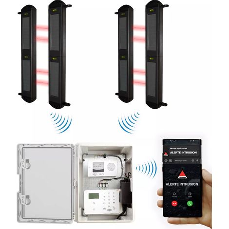 Protection périmétrique 'PRO' solaire 900m sans-fil & point d'alerte GSM 4G IP65 2 barrières infrarouges 2B (DA600+/KP) (1/5)