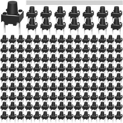 Lot de 150 mini-interrupteurs tactiles à bouton-poussoir momentané à 2 broches, 6 x 6 x 7 mm, kit combiné marche/arrêt avec fil à souder pour panneau, circuit imprimé, appareil photo