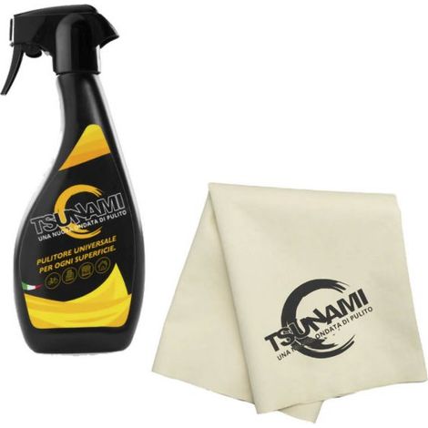 Pulitore detergente multiuso universale professionale Tsunami spray 500 ml. + panno in microfibra casa ufficio negozio