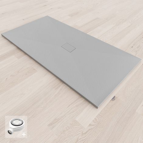 Saniverre – Receveur de douche à encastrer 100 x 180 cm gris extra-plat – Aspect pierre – Bonde d'évacuation Ø 90 mm incluse – Surface antidérapante Class C