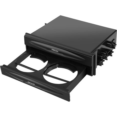 Housse pour autoradio simple DIN, housse universelle pour autoradio CD, porte-gobelet, boîte de rangement, noire (1/5)