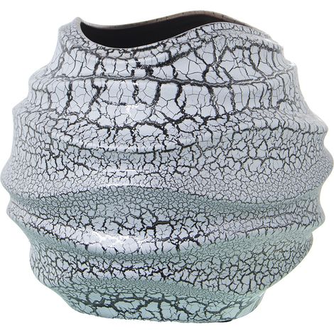 Vase Céramique 23 Cm Gris Craquelé/Argent °26X23 Cm Bouche:14X14 Cm (1/4)