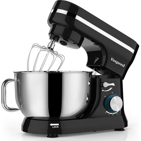 Multifunctional Pastry Processor, 1000W 5QT Kitchen Processor with Whisk, Dough Hook, Cake Whisk, Stainless Steel Bowl, Splash Guard (Black) (1/5)