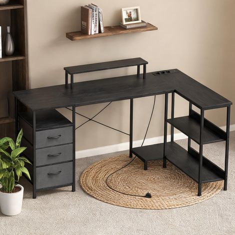 Bureau d'angle réversible noir en panneaux de particules (1/5)