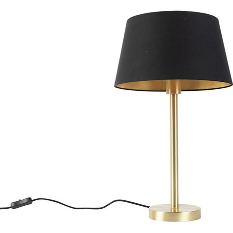 QAZQA Lampada da tavolo con paralume simplo - Classico - Acciaio,Tessuto - Nero/Oro/Ottone - Tondo Max. 1 x Watt