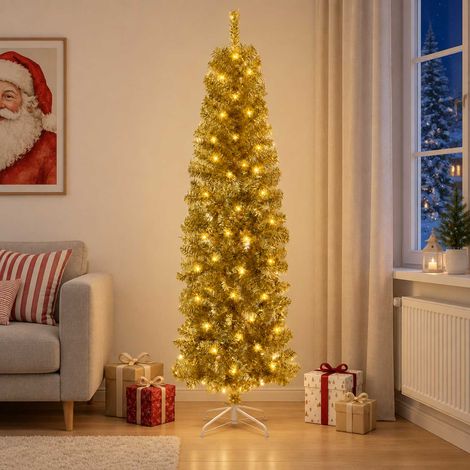 vidaXL Árbol Navideño Artificial Delgado 180 cm 300 LED Blanco Cálido (1/5)