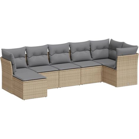 Set sofás de jardín 7 piezas y cojines ratán sintético beige vidaXL (1/3)