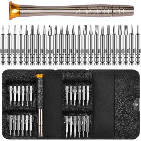 Tournevis Précision - Jeu de 25 Pièces avec Têtes Magnétiques en Acier Chrome-Vanadium - Pour Ordinateur Portable, Téléphone Mobile, Montre, Lunettes - 1 Set