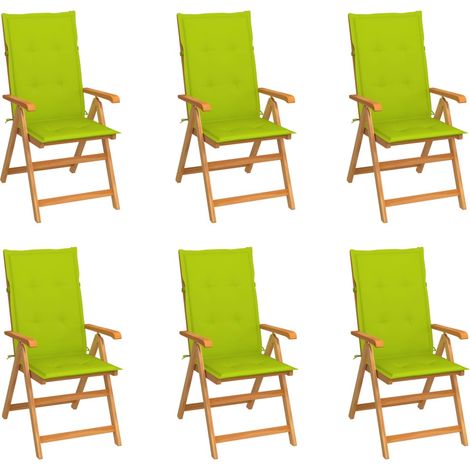 Chaises/Fauteuils de jardin 6 pcs avec coussins vert vif Bois de teck -TF15014 (1/5)
