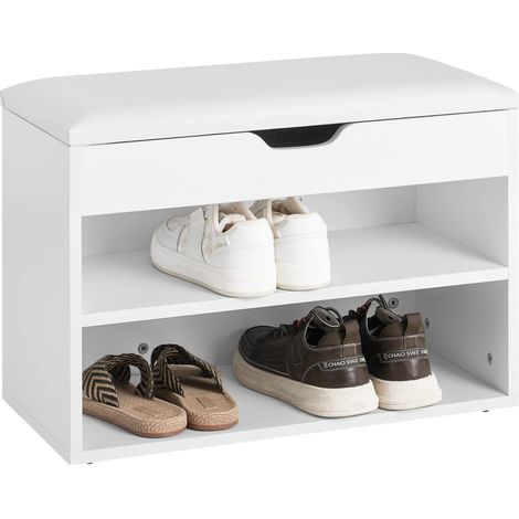 SoBuy White 2 Tiers Shoe Storage Bench with Padded Seat,FSR25-W