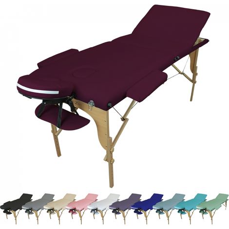 Table de massage pliante 3 zones en bois avec panneau Reiki + Accessoires et housse de transport - Prune - Vivezen