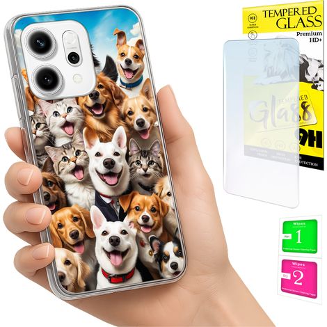 Coque pour Oppo Reno 14F / 14 FS 5G - Coque arrière avec photo, motif chiens et verre trempé (1/5)