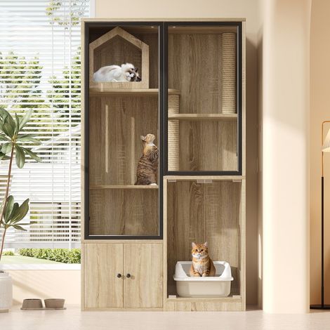 Arbre à chat - Villa luxe en verre - 4 niveaux - Hiver - Poteau griffure - Cage petits animaux - 87x50x160(cm) (1/5)