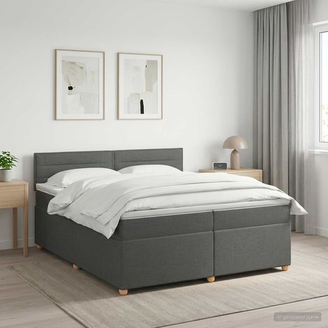 Cama box spring con colchón Gris oscuro 200 x 200 cm Tela (1/5)
