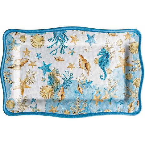 Regalo Italiano Vassoio Rettangolare Melamina Shell 36 x 23 Cm H 2 Cm Blu 1 Pz