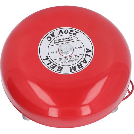 Ortviai Cloche d'alarme incendie 220 V, modèle CB-6B, Ø15 cm, 95 dB, en aluminium et acier électropliqué, rouge (1/3)