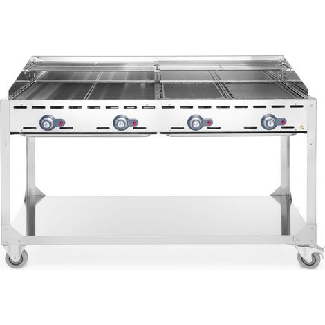 Barbecue Green Fire avec 4 brûleurs Profi Line sur support avec roulettes Gris 22kW - Hendi