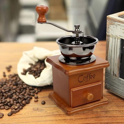 Handkaffeemühle aus Holz im Retro-Stil, braun, mit tragbarer Kurbel, Kaffeemühle im Antik-Design, Espressomühle für Kaffeebohnen, Edelstahl (1/4)