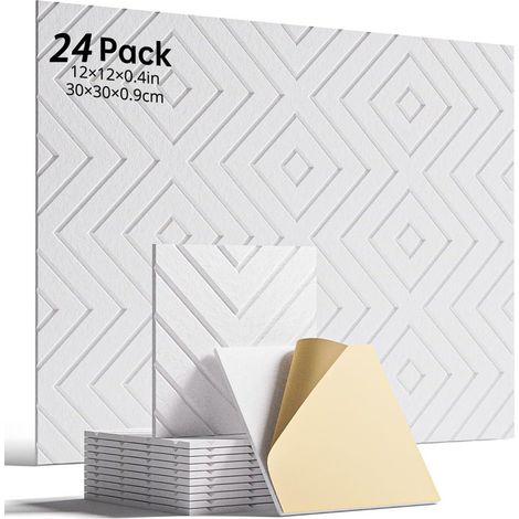 Confezione da 24 Pannelli Acustici Autoadesivi 30 × 30 × 1 cm – Pannelli Murali in Schiuma Insonorizzante Neri per Parete, Porta, Soffitto, Ufficio Domestico (1/5)