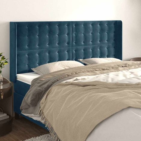Tête de lit avec oreilles en velours bleu foncé 183 x 16 x 118/128 cm - PANGIVO (1/5)