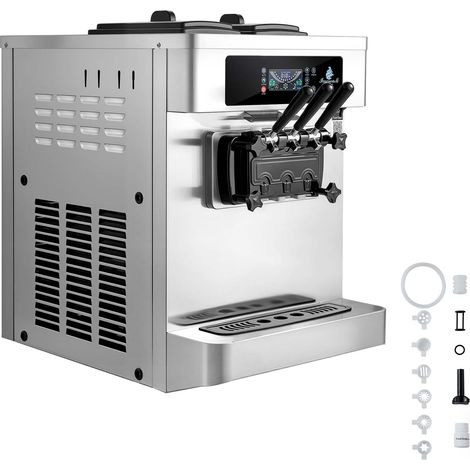 Mophorn Machine à glace à haut rendement 20-28 L/h, appareil à crème glacée professionnel 2200 W, idéal pour glaciers, pâtisseries et food trucks, 3 saveurs avec 2 réservoirs de 6 L et pompe intégrée