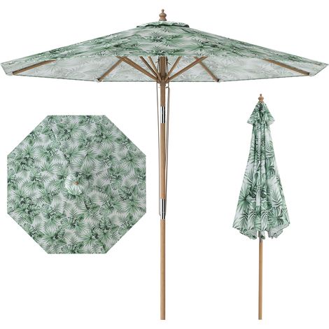 Parasol de Jardin Extérieur Φ270 CM, Parasol de Plage Inclinable sans Pied, 3 Hauteurs Réglables, 8 Baleines, Poteau en Bois, pour Cour, Balcon, Vert (1/5)