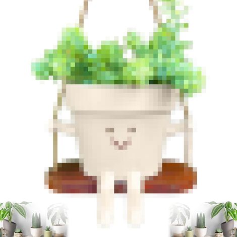 pot de fleurs avec visage, Pot Fleur Balançoire, Pots de Succulentes Visage Souriant, Pots de Jardinière de Visage de Sourire, Smile Face Pot de fleurs succulentes, pour D'intérieur et D'extérieur (B) (1/5)