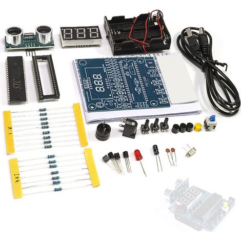Lot de composants DIY de module de mesure de distance à microcontrôleur STC, 4 mètres, alarme sonore, affichage LED et boîtier inclus (Kit pour radar de recul) (1/4)