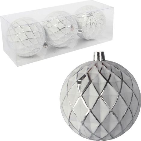 Set di 3 palline decorative in plastica, 8 cm, bianche (1/5)