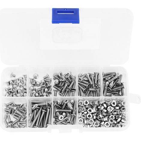 Assortiment de 340 vis, boulons et écrous à tête plate hexagonale creuse M3 en acier inoxydable SS304
