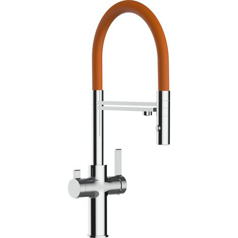 Robinet de Cuisine Mitigeur 3 voies chromé bec orange orientable et douchette 2 jets détachable FC VIZIO (1/5)