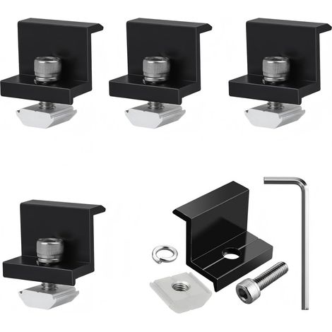 Lot de 4 supports de panneau solaire réglables - Borne d'extrémité solaire 35 mm - Fixation d'angle Z - Support de module PV - Pour centrale électrique de balcon, toit, camping, camping-car (1/5)