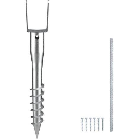 Ancre de poteau sans creuser, 1 pcs, support de poteau à visser DIY, 100 x 70 x 700 mm, 6 tire-fonds et 1 barre d'armature, en acier robuste en U, pour boîtes aux lettres et poteaux de clôture (1/5)