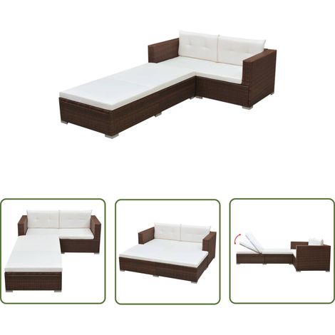 The Living Store 3-tlg. Garten-Lounge-Set mit Kissen Poly-Rattan Braun - Gartenmöbel - Lounge-Set - Rattan Möbel - Outdoor-Möbel - Gartenlounge (1/5)