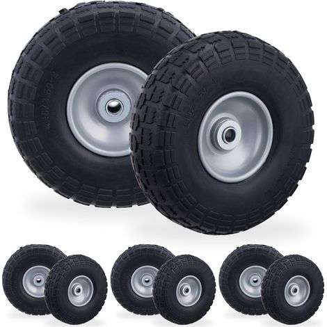 Roue de diable, lot de 8, en caoutchouc, increvables, 260 x 85, essieu de 16 mm, 4.1/3.5-4,  jusqu'à 150 kg, gris-noir