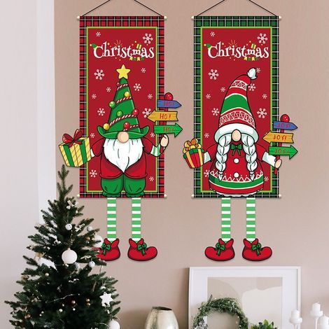 Weihnachtsbanner zum Aufhängen an der Tür – Weihnachtsdekoration – Weihnachtsfahnen – Dekorative Hängefahnen – für die Wand – Türschild – 40 x 110 cm, 2 Stück, Weihnachtswichtel (1/5)