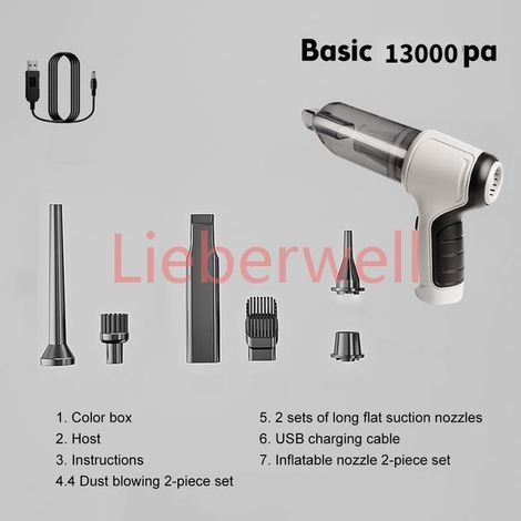Aspirateur sans fil pour voiture, mini aspirateur soufflant, appareil ménager sans fil, utilisation pour la maison et les touristes, 95000Pa, 3 en 1, 120W,Basic