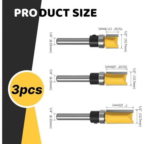 3pcs fraise a copier 6mm , fraise defonceuse, fraise a bois, fraise affleureuse, fraises pour défonceuses, coffret fraise defonceuse (1/5)