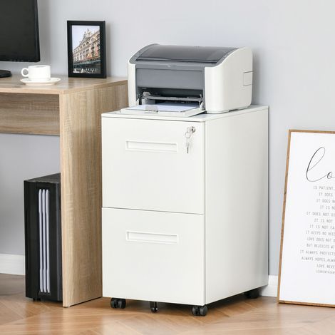 Archivador de oficina 39x48x67cm con ruedas, capacidad A4, con cerradura, acero blanco (1/5)