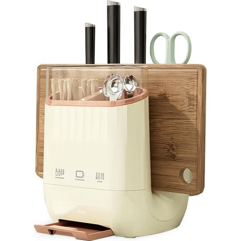 Organizador de cubiertos multifuncional para encimera de cocina - Diseño de 3 compartimentos con ranura para cuchillos - Soporte para cubiertos - Espacio - Tabla de cortar - Ideal (1/4)