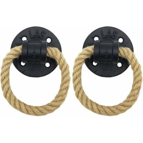 Anneau Darmoire Rétro Tire Anneau de Traction de Porte en Bois Rustique Poignée de Traction Darmoire Classique en Fer Forgé Vintage Anneau de Traction de Corde de Chanvre,(2Pcs ,le noir) (1/4)